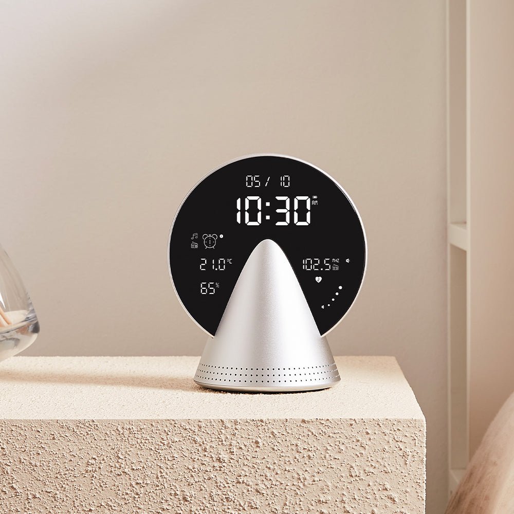 Lexon Conic Radio Alarm Clock With Built - In Bluetooth Speaker - Alu Polish - Desk Alarms
