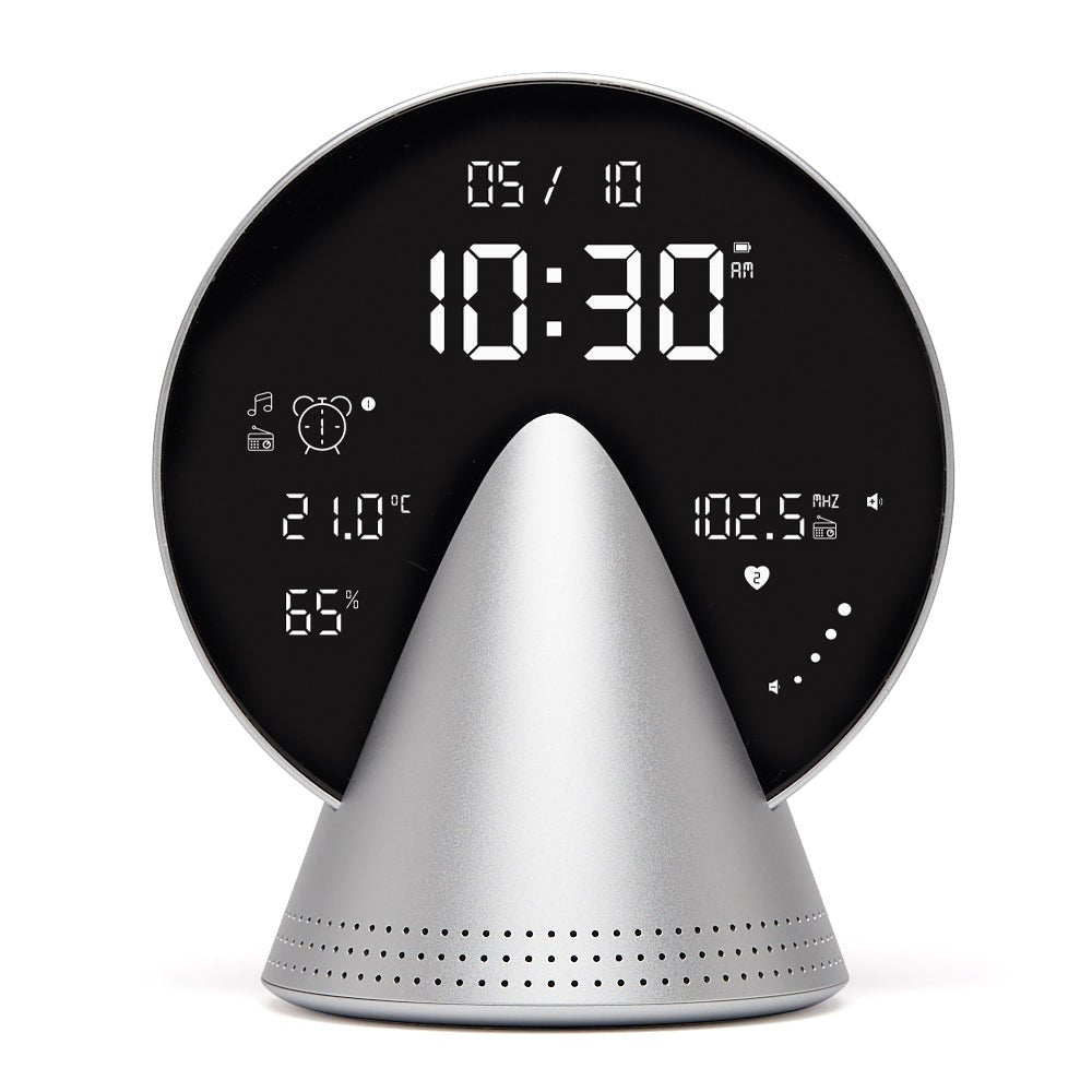 Lexon Conic Radio Alarm Clock With Built - In Bluetooth Speaker - Alu Polish - Desk Alarms