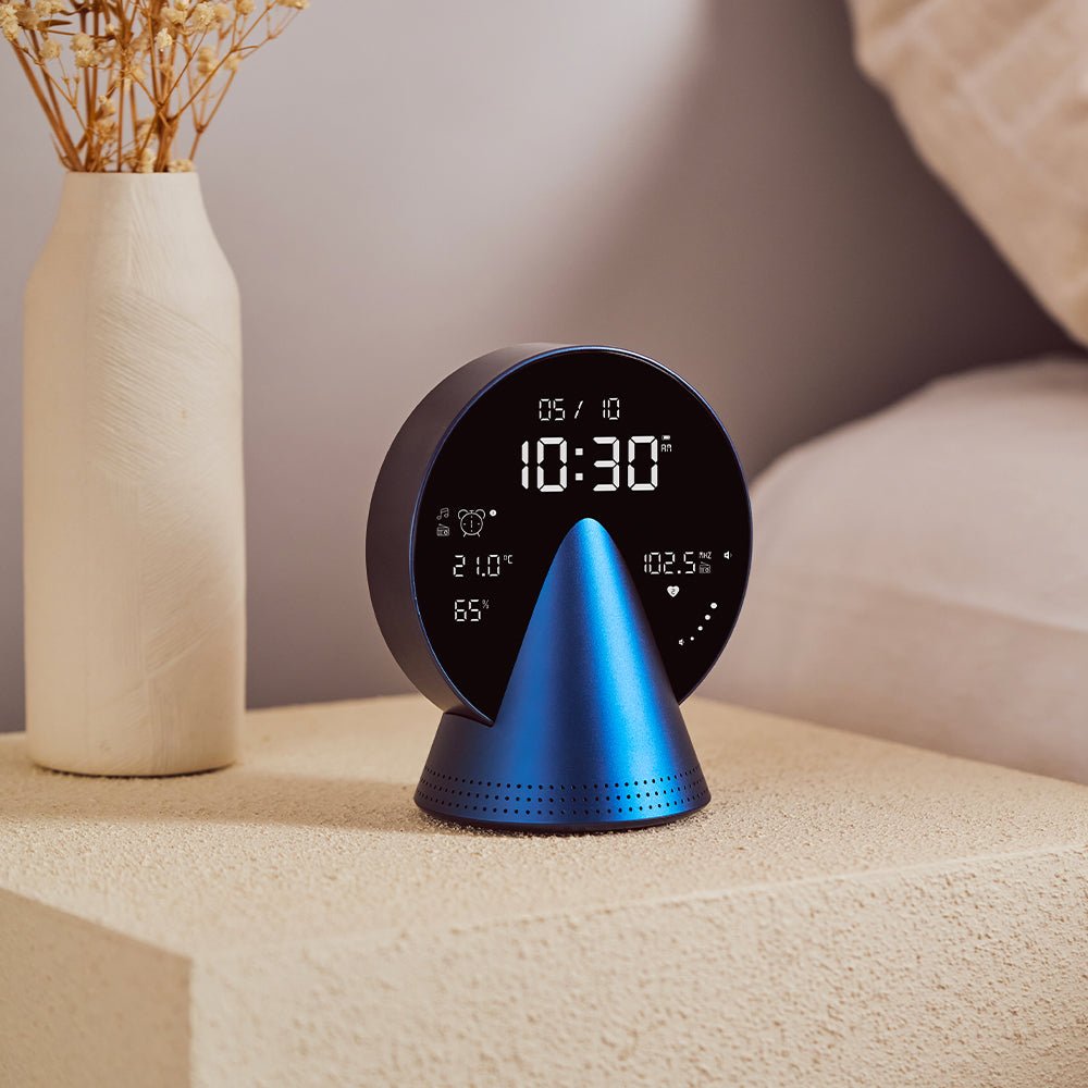 Lexon Conic Radio Alarm Clock With Built - In Bluetooth Speaker - Blue - Desk Alarms