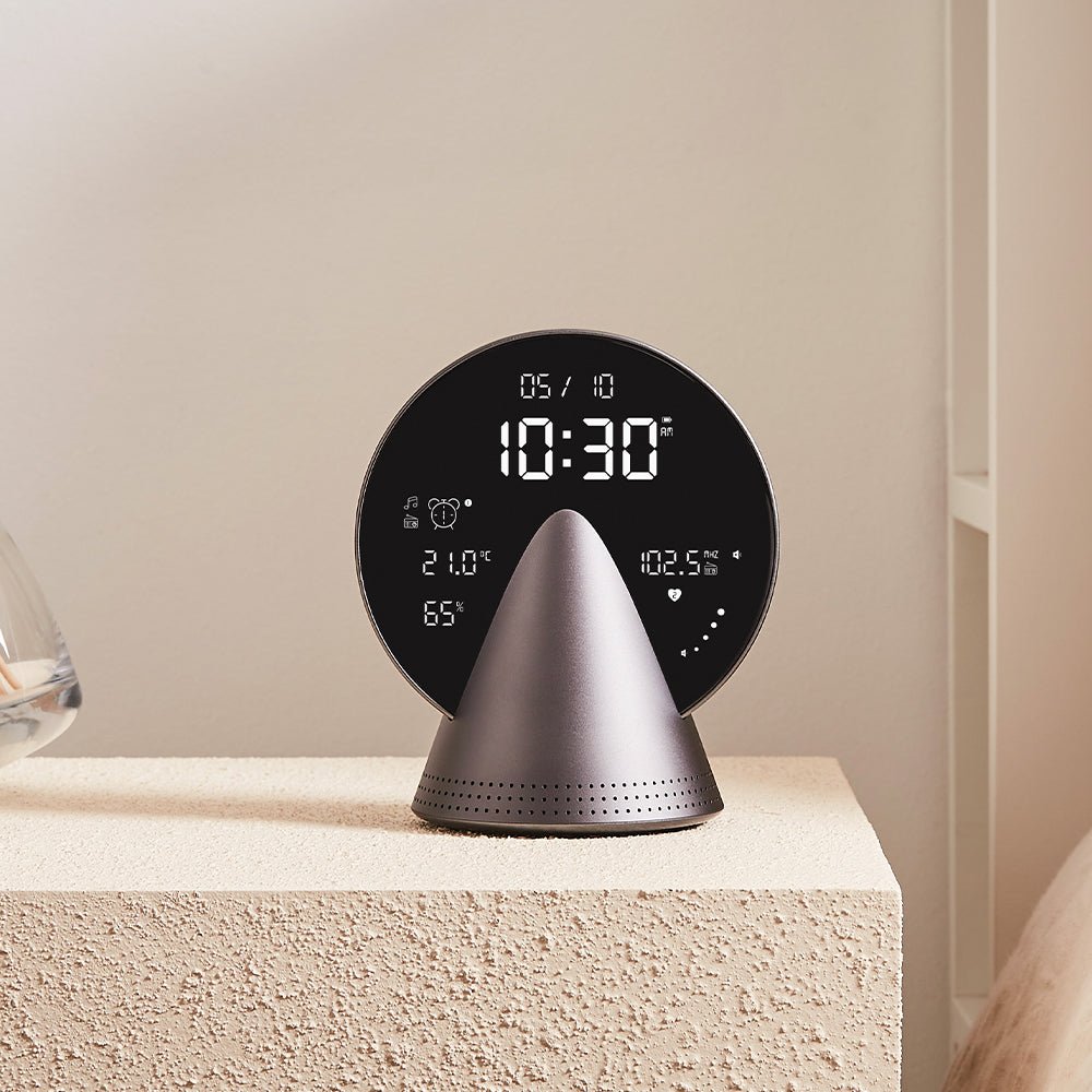 Lexon Conic Radio Alarm Clock With Built - In Bluetooth Speaker - Grey - Desk Alarms