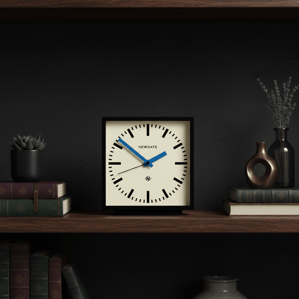 Newgate Amp Mantel Clock - Black (Blue Hands) - Desk and Shelf Clock