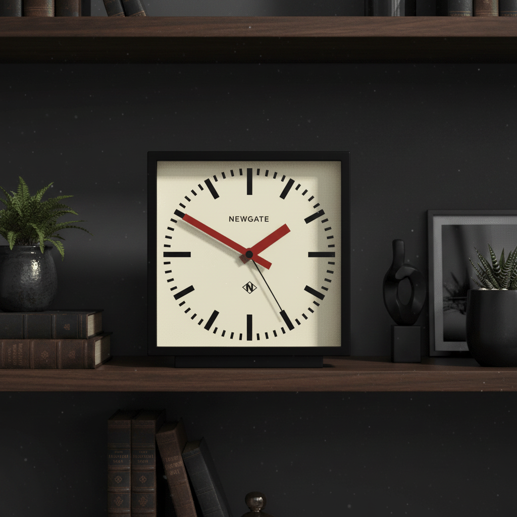 Newgate Amp Mantel Clock - Black (Red Hands) - Desk and Shelf Clock