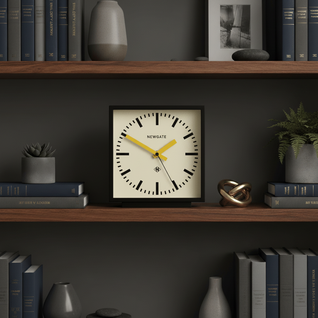 Newgate Amp Mantel Clock - Black (Yellow Hands) - Desk and Shelf Clock