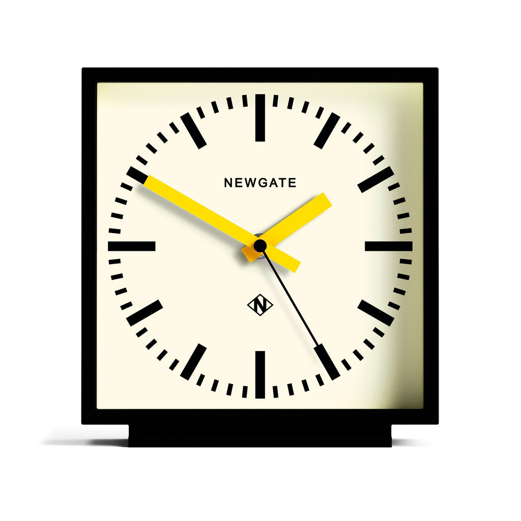 Newgate Amp Mantel Clock - Black (Yellow Hands) - Desk and Shelf Clock | Infinity Clocks