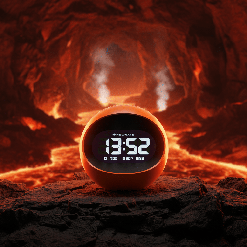Newgate Centre Of The Earth Lcd Alarm Clock - Pumpkin Orange - Desk and Shelf Clock