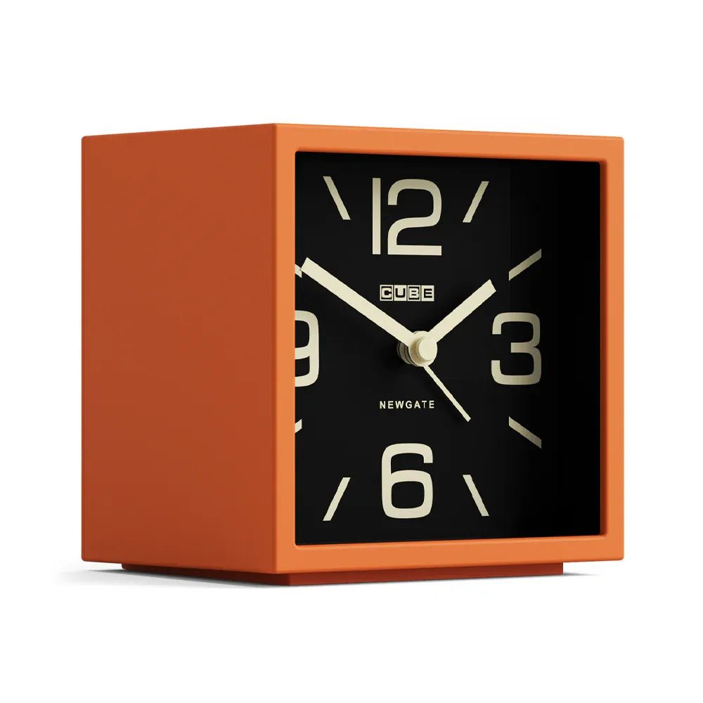 Newgate Cube Mantel Clock - Pumpkin Orange - Desk and Shelf Clock