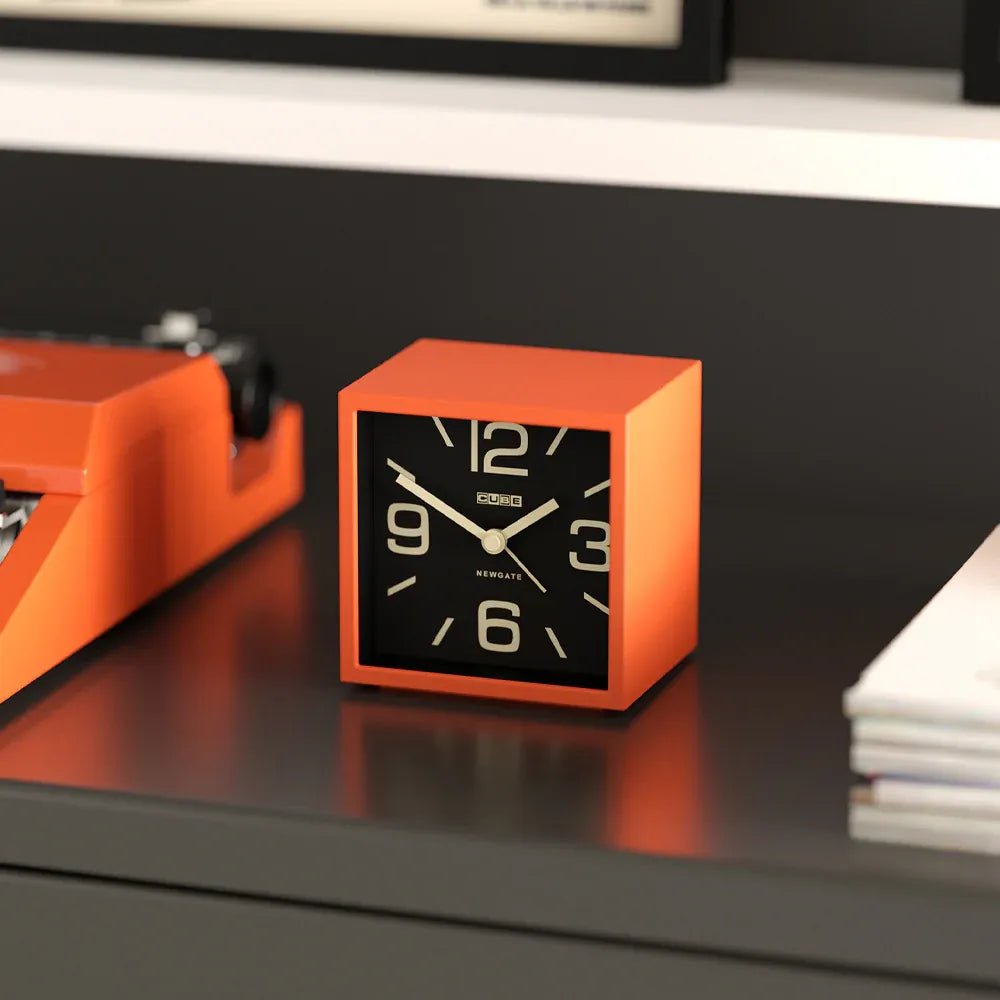 Newgate Cube Mantel Clock - Pumpkin Orange - Desk and Shelf Clock