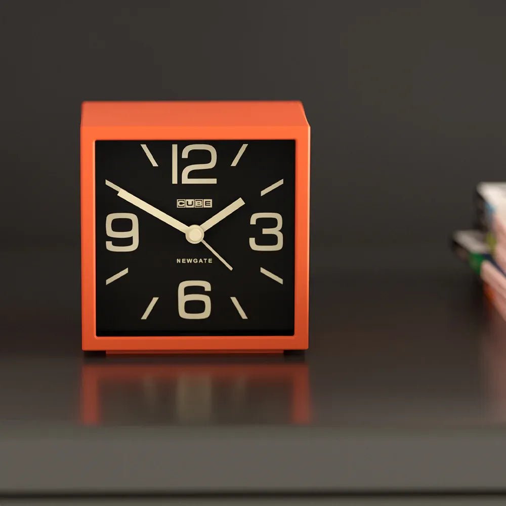 Newgate Cube Mantel Clock - Pumpkin Orange - Desk and Shelf Clock