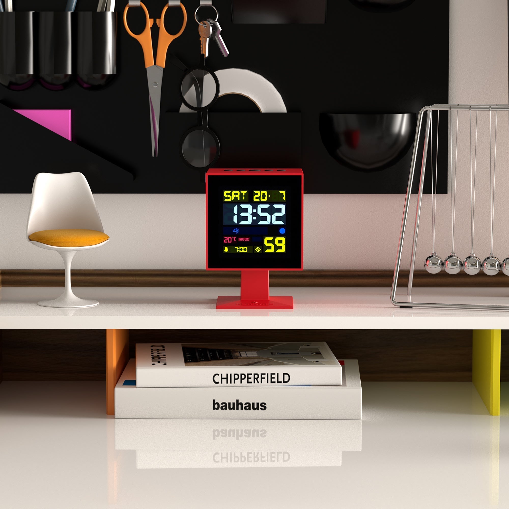 Newgate Monolith Lcd Alarm Clock - Fire Engine Red - Desk and Shelf Clock