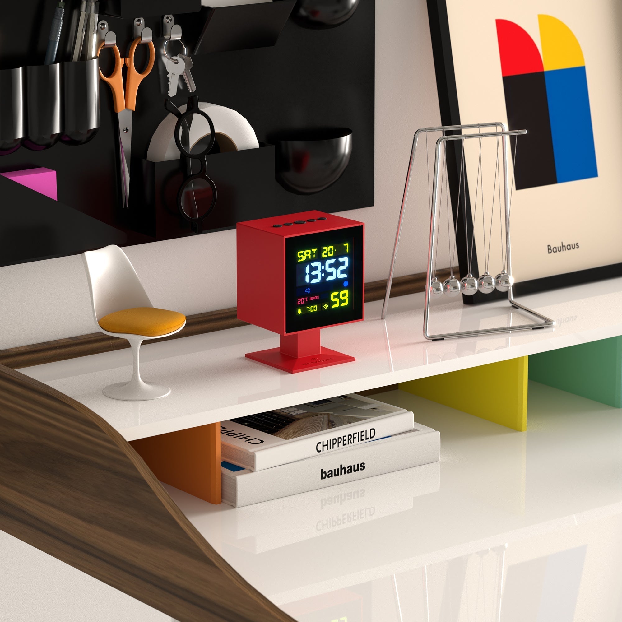 Newgate Monolith Lcd Alarm Clock - Fire Engine Red - Desk and Shelf Clock