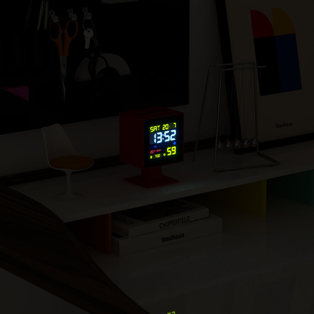 Newgate Monolith Lcd Alarm Clock - Fire Engine Red - Desk and Shelf Clock