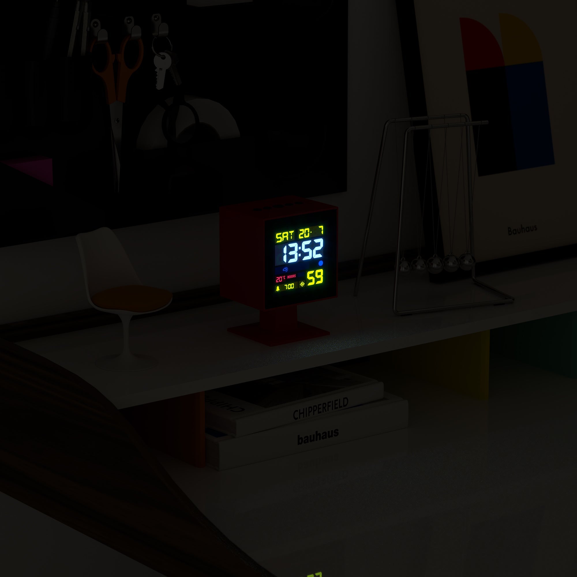 Newgate Monolith Lcd Alarm Clock - Fire Engine Red - Desk and Shelf Clock
