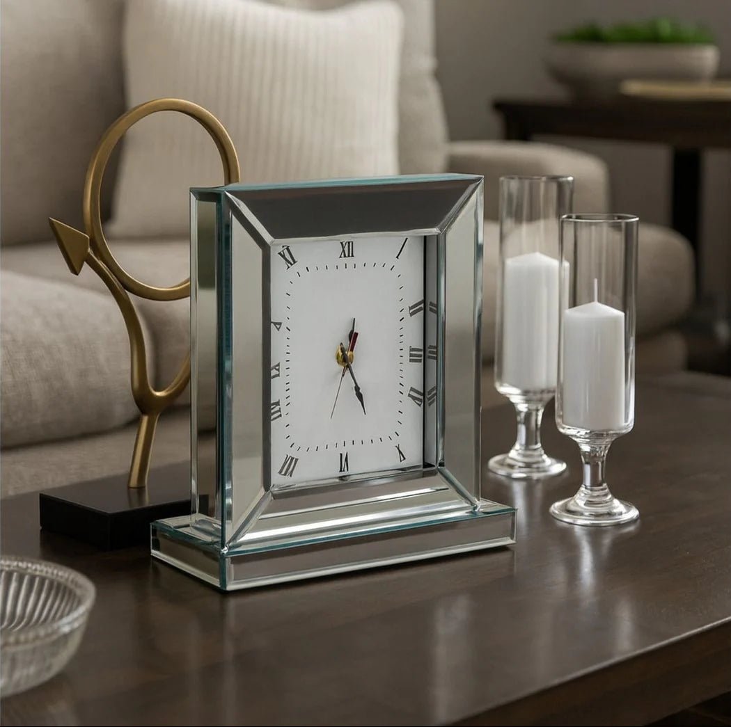 Mirrored Table Clock - Silver - Desk Clocks