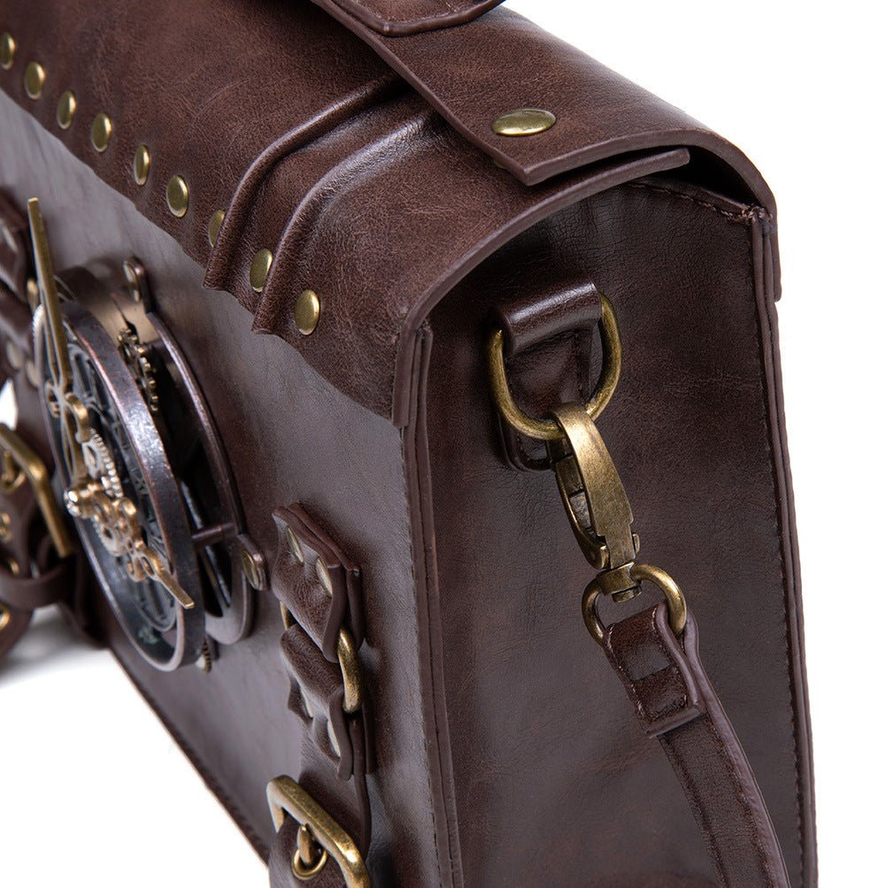 Retro Steampunk Satchel Bag with Decorative Clock & Gears - Gothic Crossbody Purse - Desk Clocks