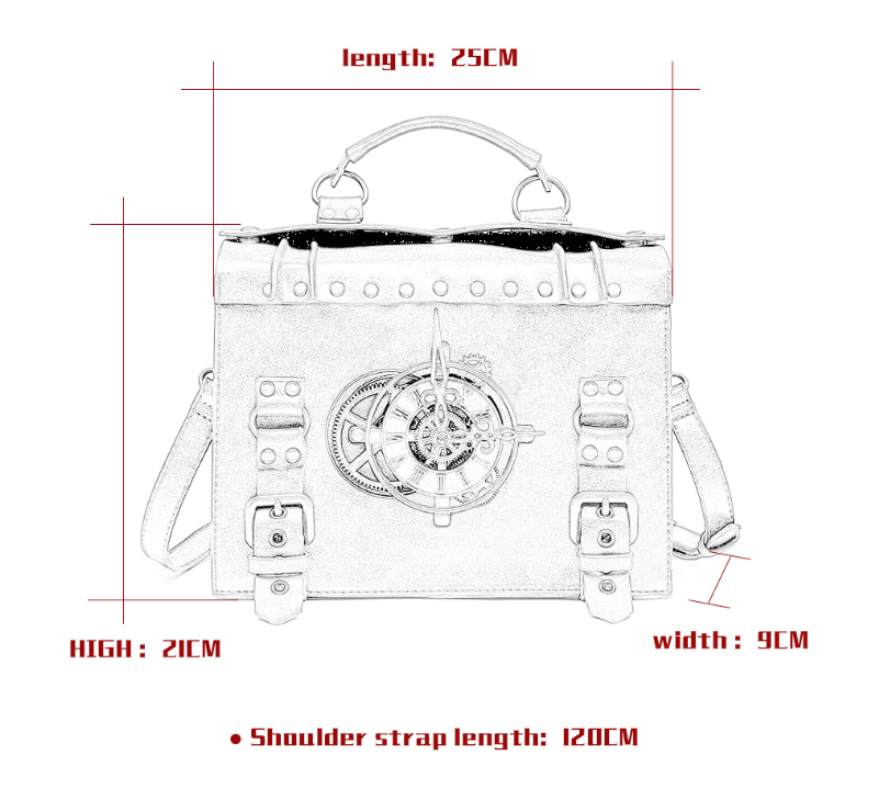 Retro Steampunk Satchel Bag with Decorative Clock & Gears - Gothic Crossbody Purse - Desk Clocks