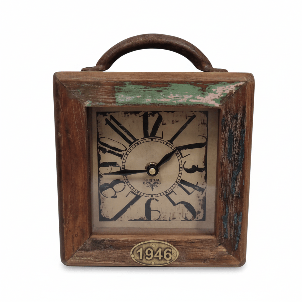 Small Recycle Square Table Clock - Antique - Desk Clocks