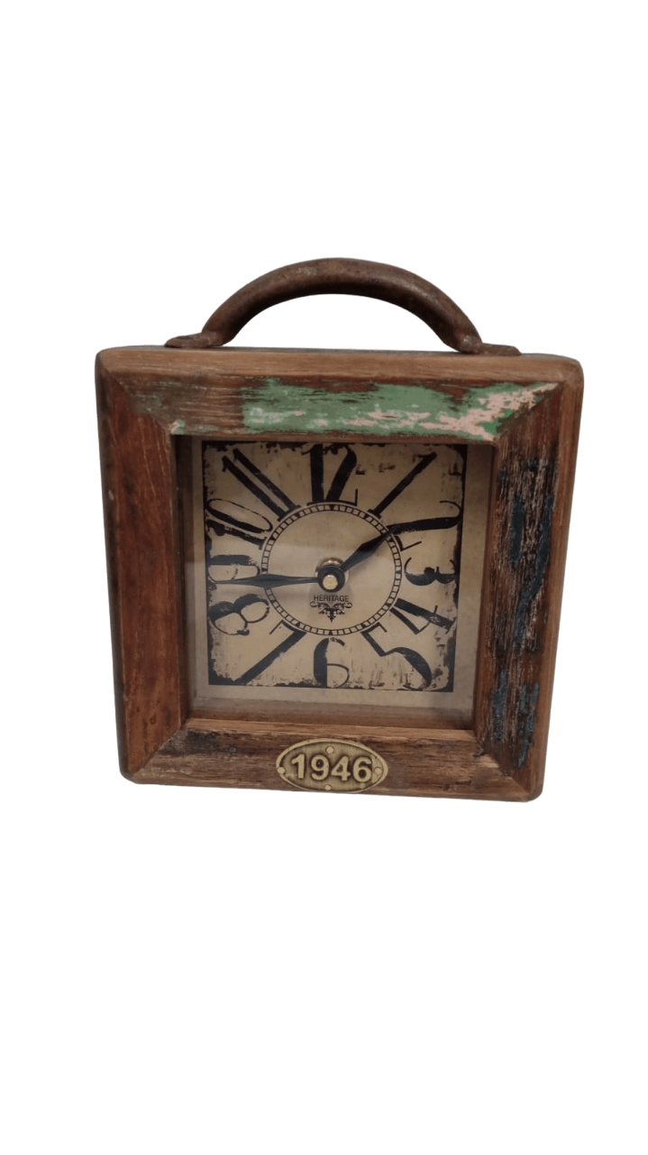 Small Recycle Square Table Clock - Antique - Desk Clocks