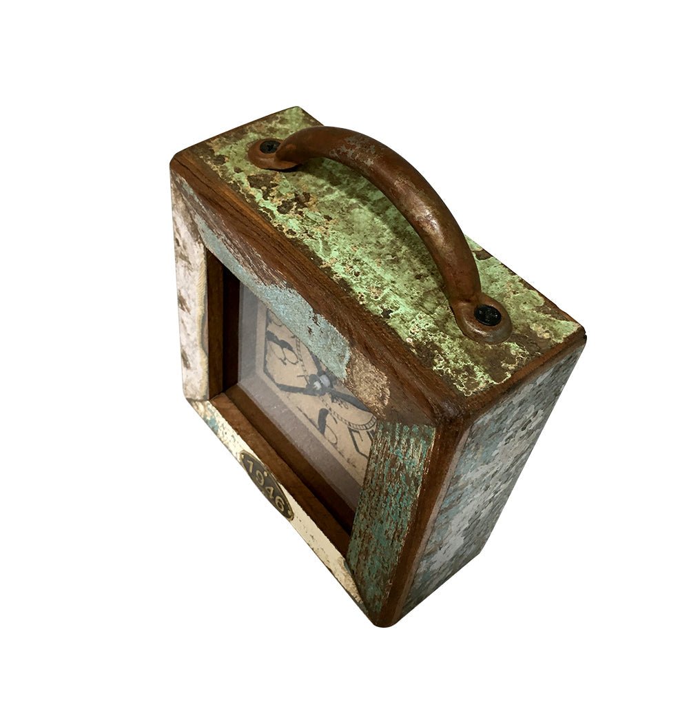 Small Recycle Square Table Clock - Antique - Desk Clocks