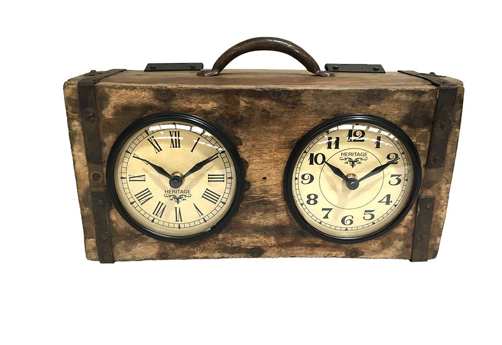 Table Clock - Brick Mould Dual Dial - Desk Clocks