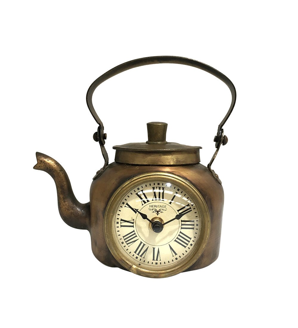 Table Clock - Old Brass Tea Kettle - Desk Clocks