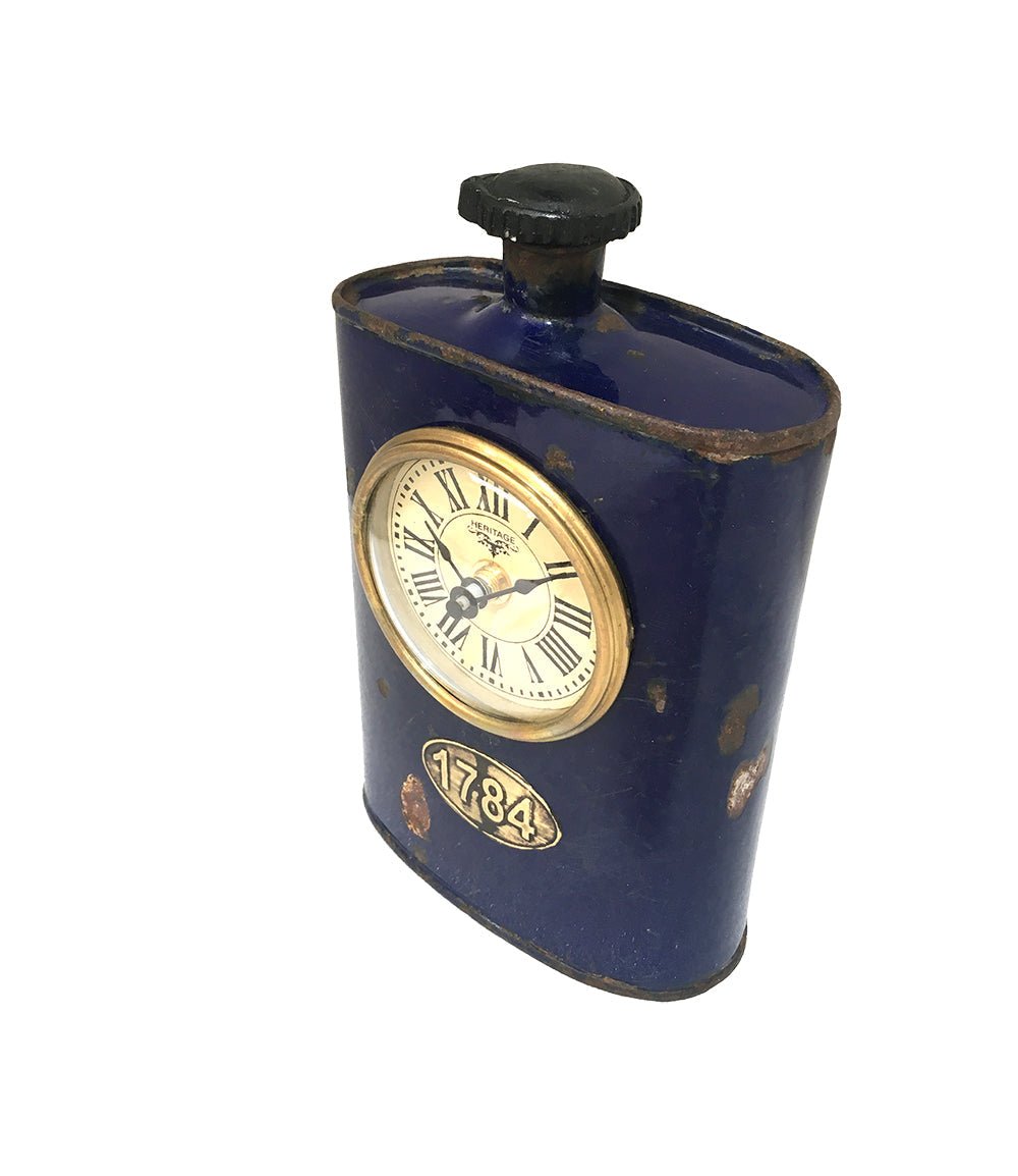 Table Clock - Old Iron Drinking Flask - Desk Clocks