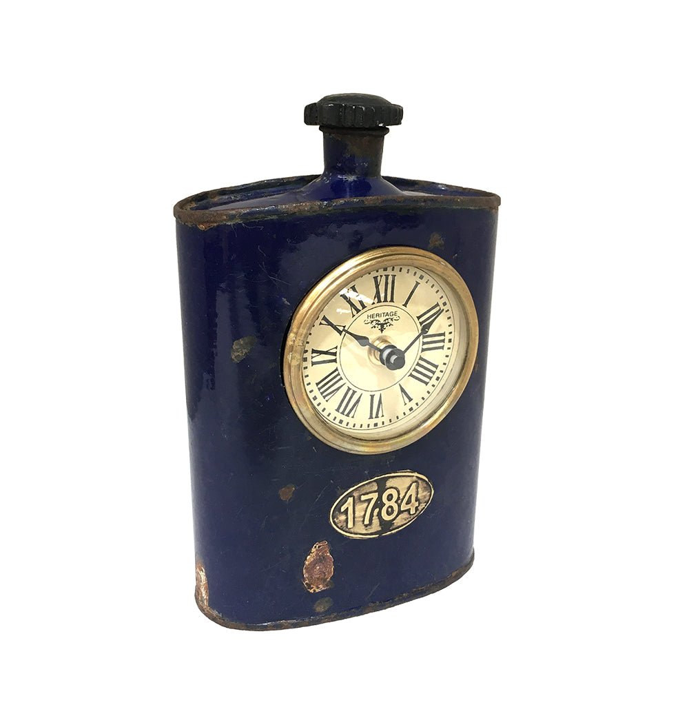 Table Clock - Old Iron Drinking Flask - Desk Clocks