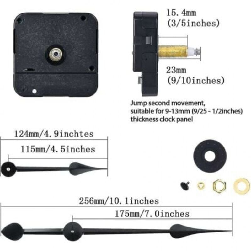 Clock Motor with High Torque and Long Shaft Compatible with 7 - Inch Spade Hands - DIY Clock Movement Mechanisms