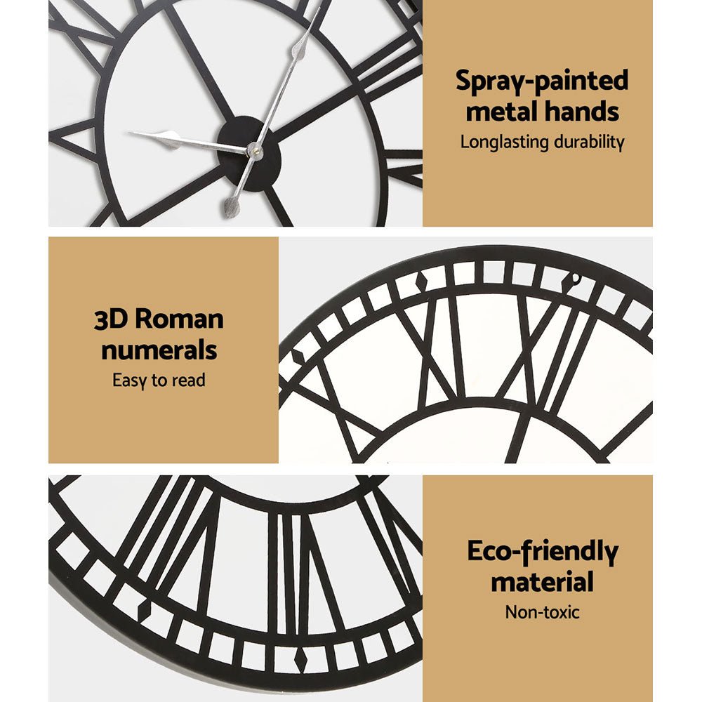 Artiss Wall Clock - Black 60cm - Wall Clocks
