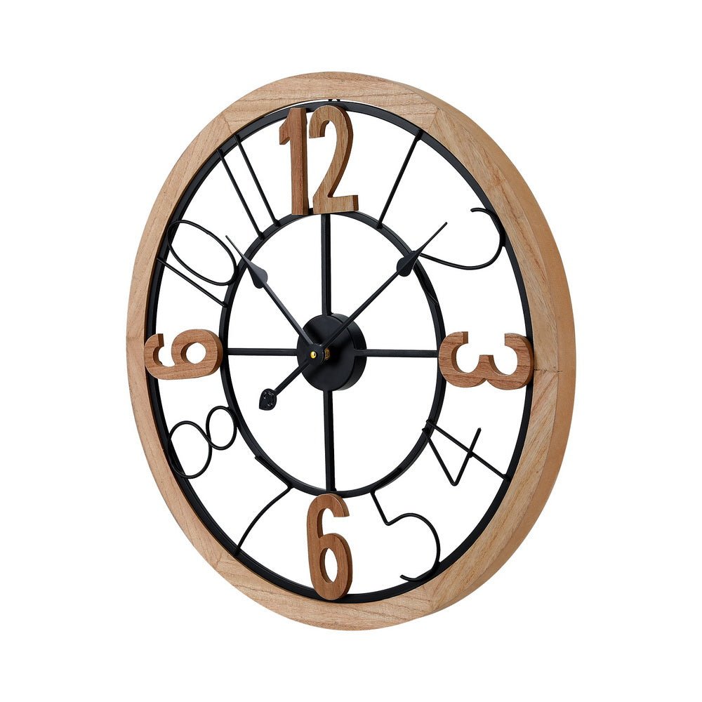 Artiss Wall Clock - Black and Pine 60cm - Wall Clocks