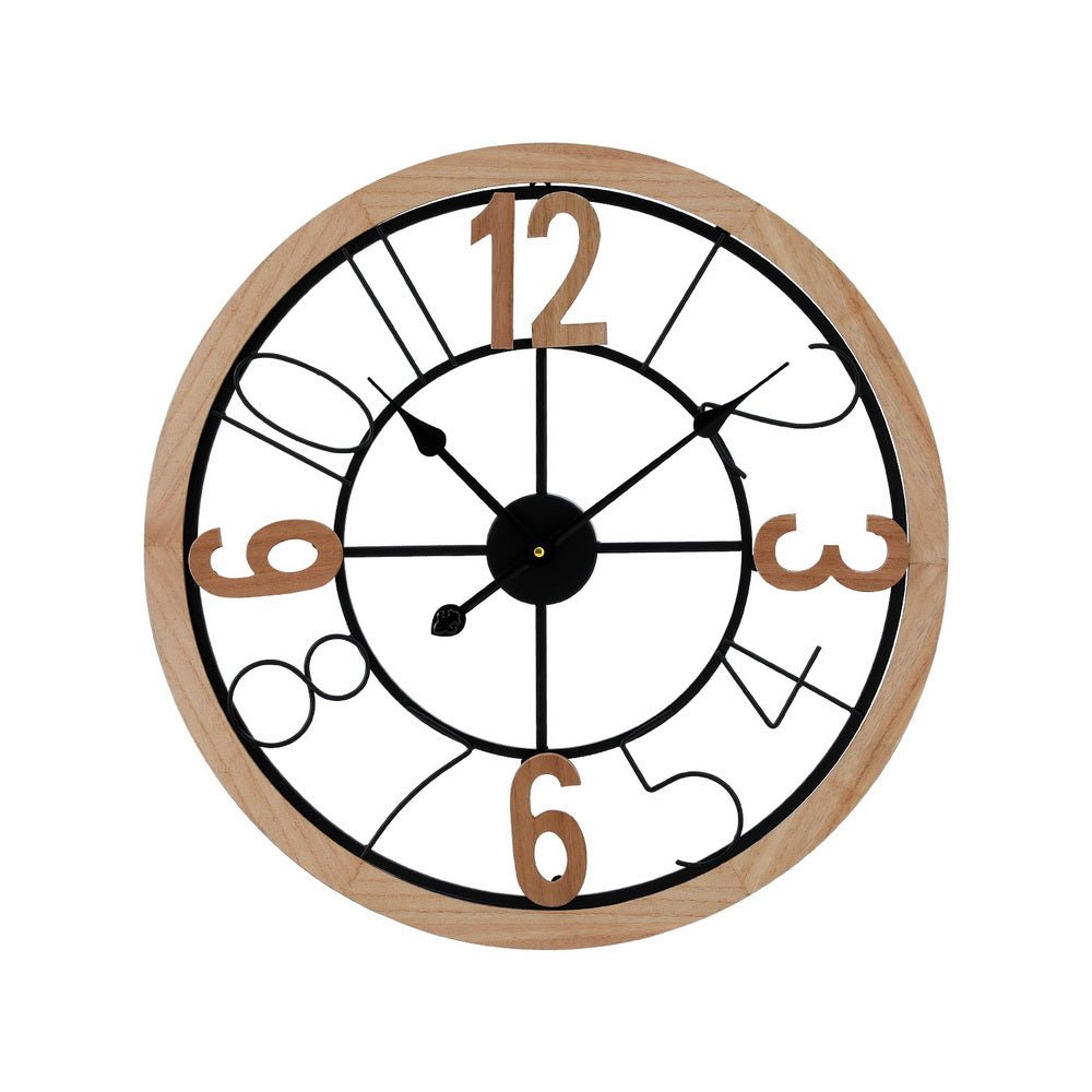 Artiss Wall Clock - Black and Pine 60cm - Wall Clocks