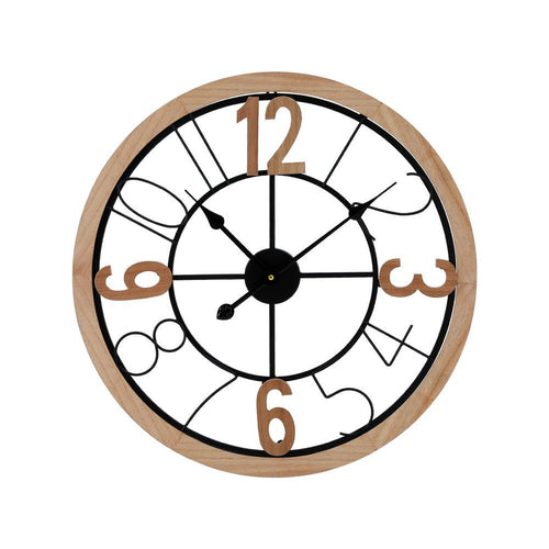 Artiss Wall Clock - Black and Pine 60cm - Wall Clocks