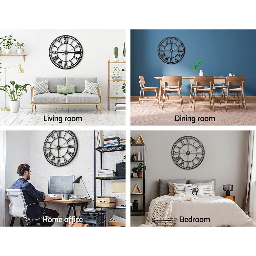 Artiss Wall Clock Roman Numerals - Black 80cm - Wall Clocks