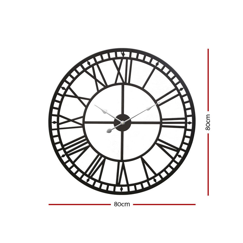 Artiss Wall Clock Roman Numerals - Black 80cm - Wall Clocks