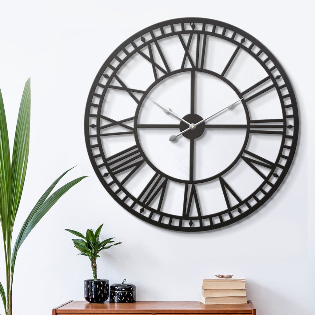 Artiss Wall Clock Roman Numerals - Black 80cm - Wall Clocks