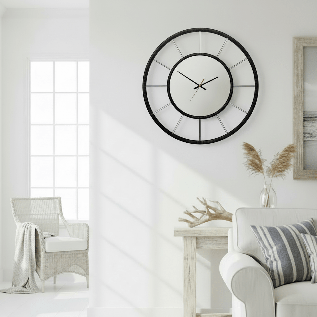 Decorative Beaded Mirrored Clock - Black Beaded - Wall Clocks | Infinity Clocks