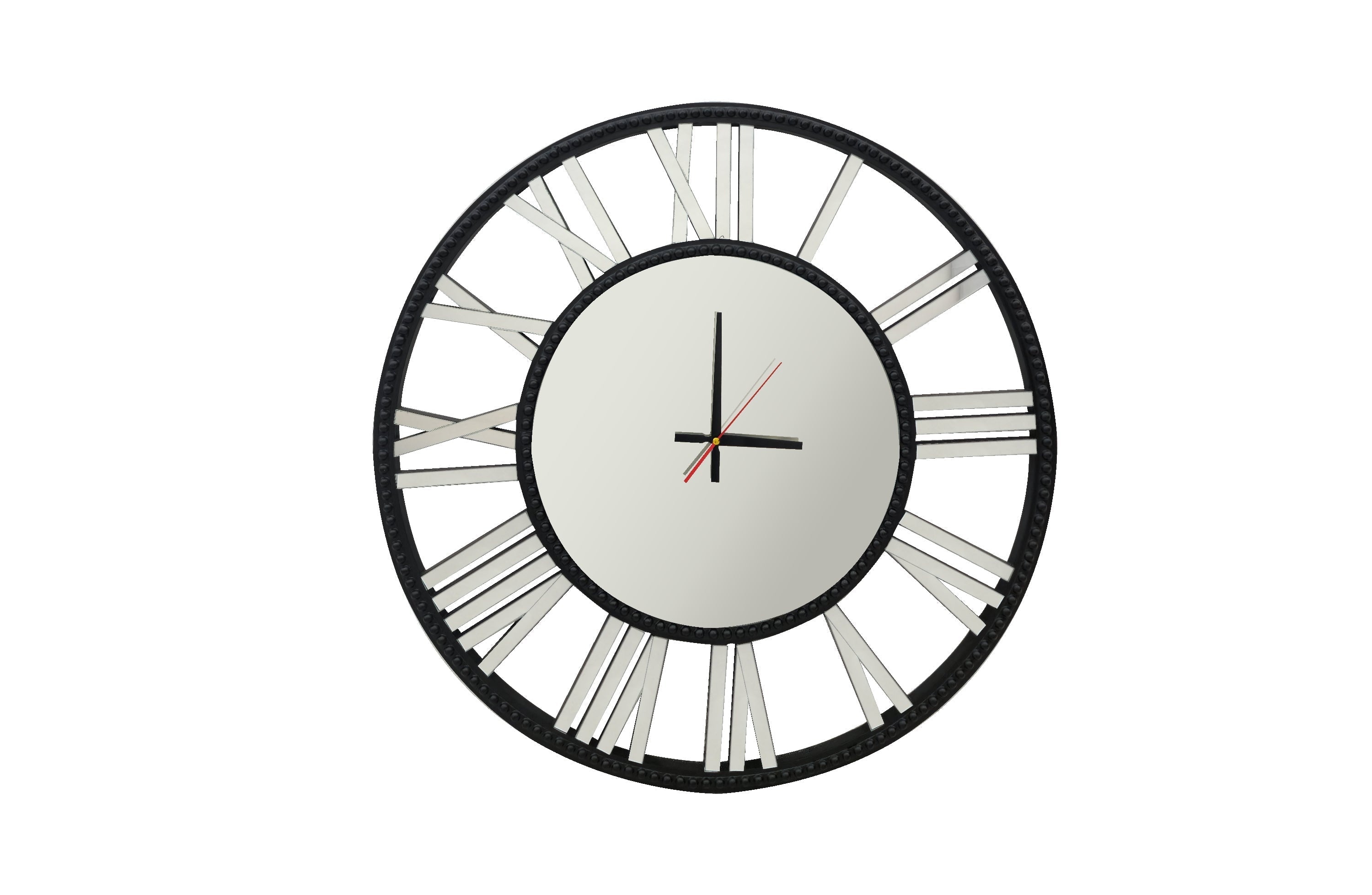 Decorative Beaded Mirrored Clock - Black Beaded - Wall Clocks | Infinity Clocks