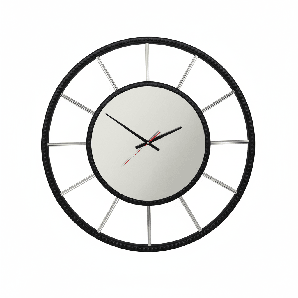 Decorative Beaded Mirrored Clock - Black Beaded - Wall Clocks | Infinity Clocks