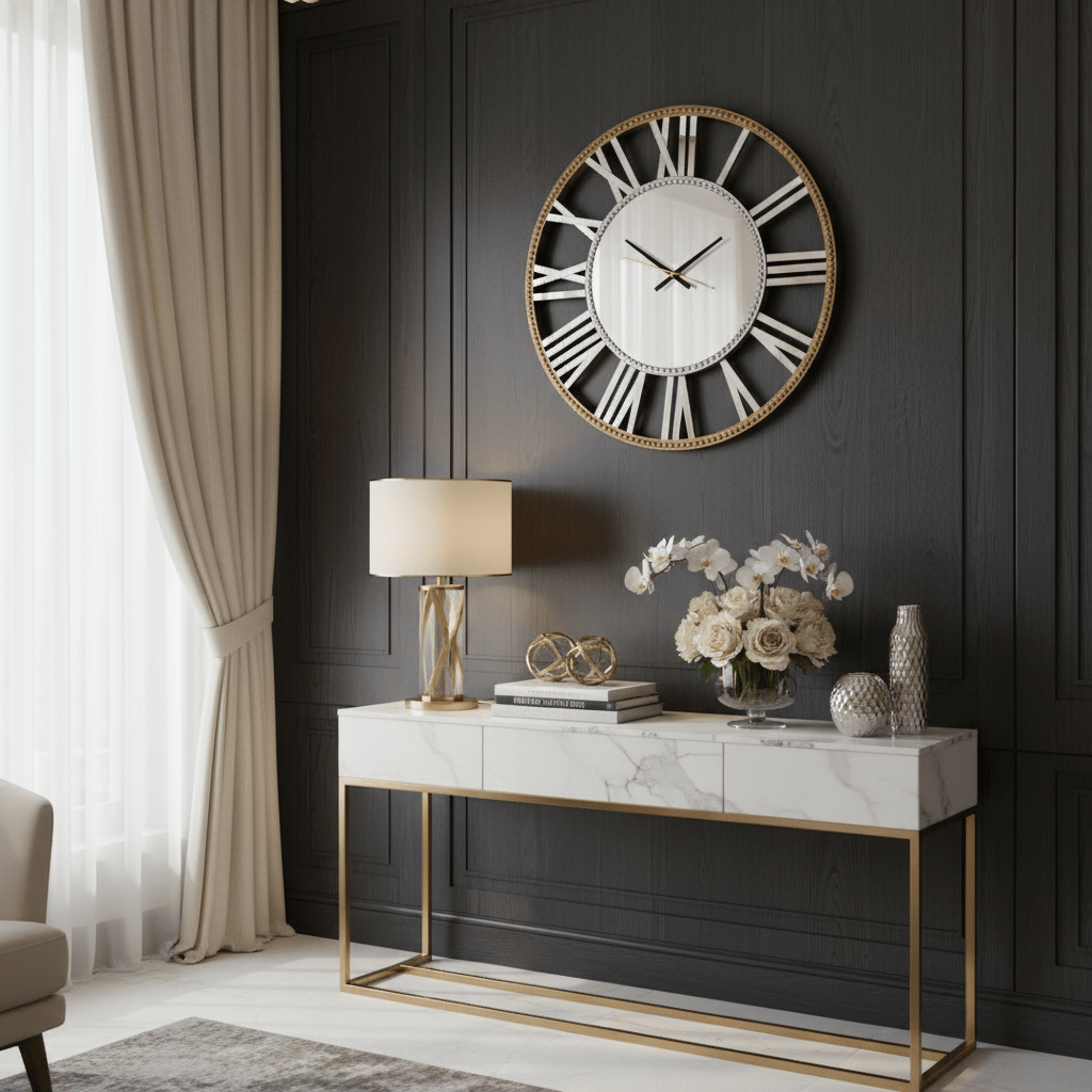 Decorative Beaded Mirrored Clock - Gold Beaded - Wall Clocks