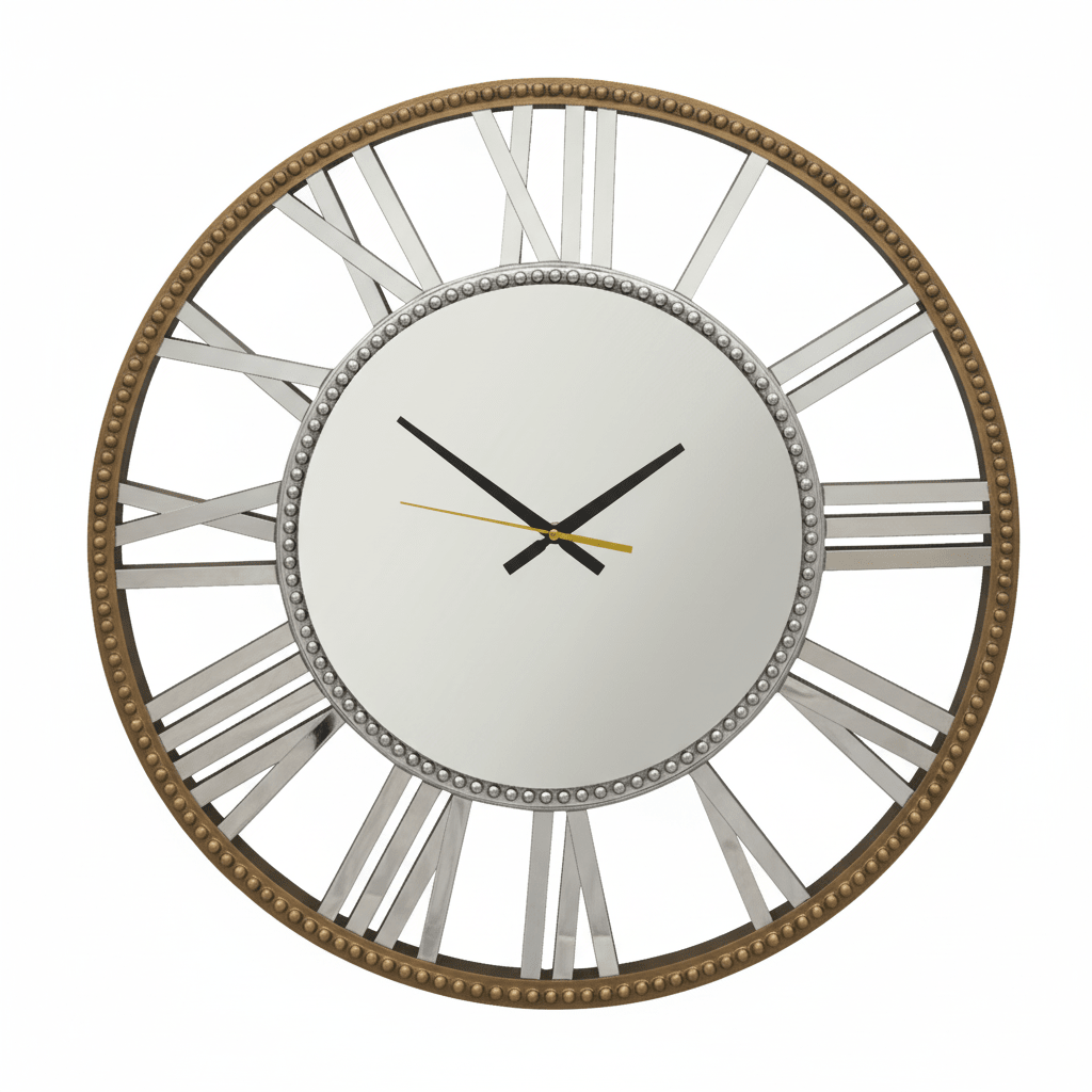 Decorative Beaded Mirrored Clock - Gold Beaded - Wall Clocks