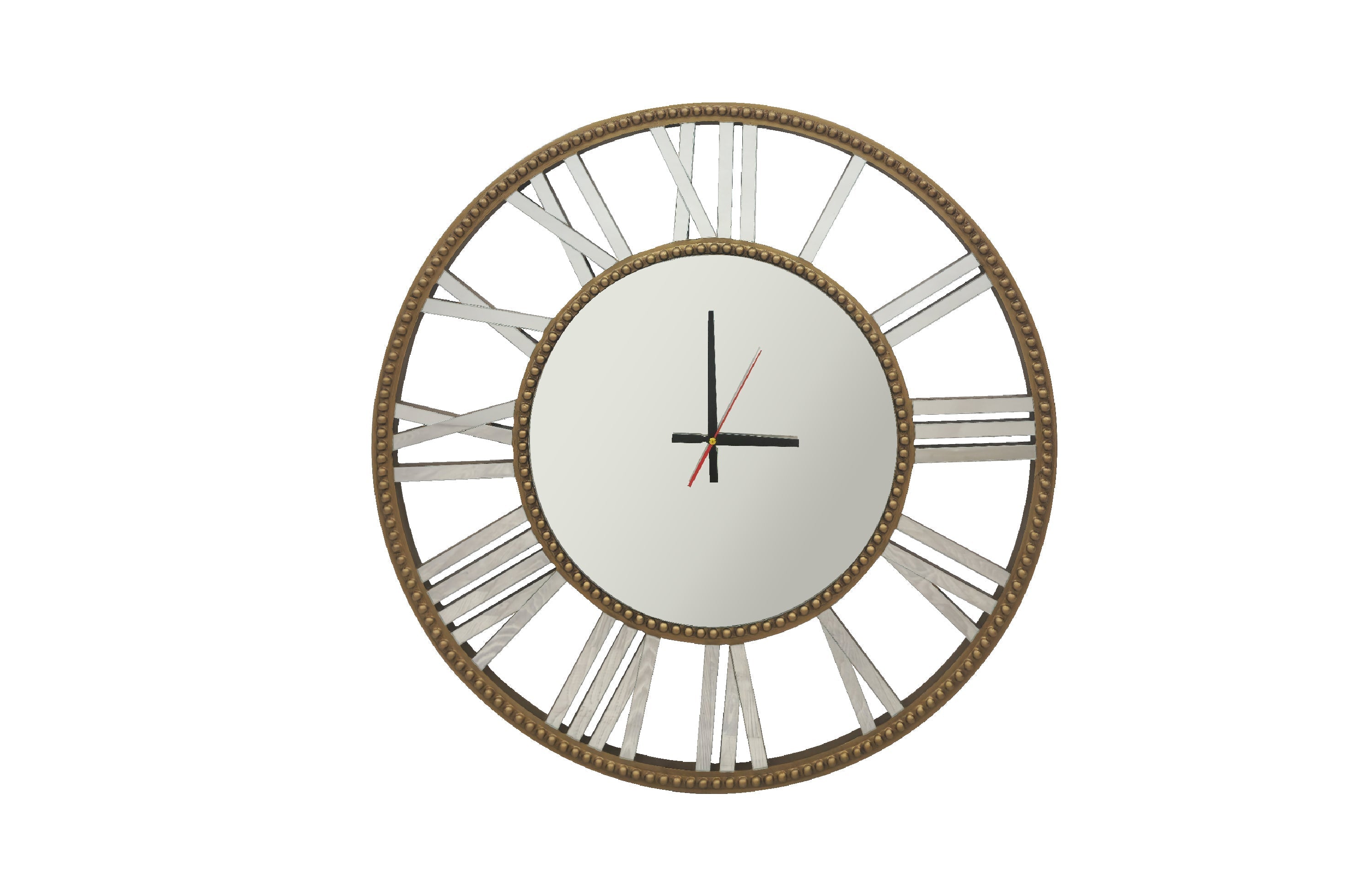 Decorative Beaded Mirrored Clock - Gold Beaded - Wall Clocks