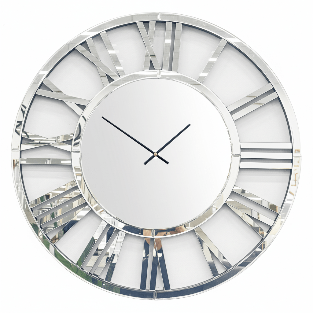 Decorative Mirrored Clock - Silver - Wall Clocks