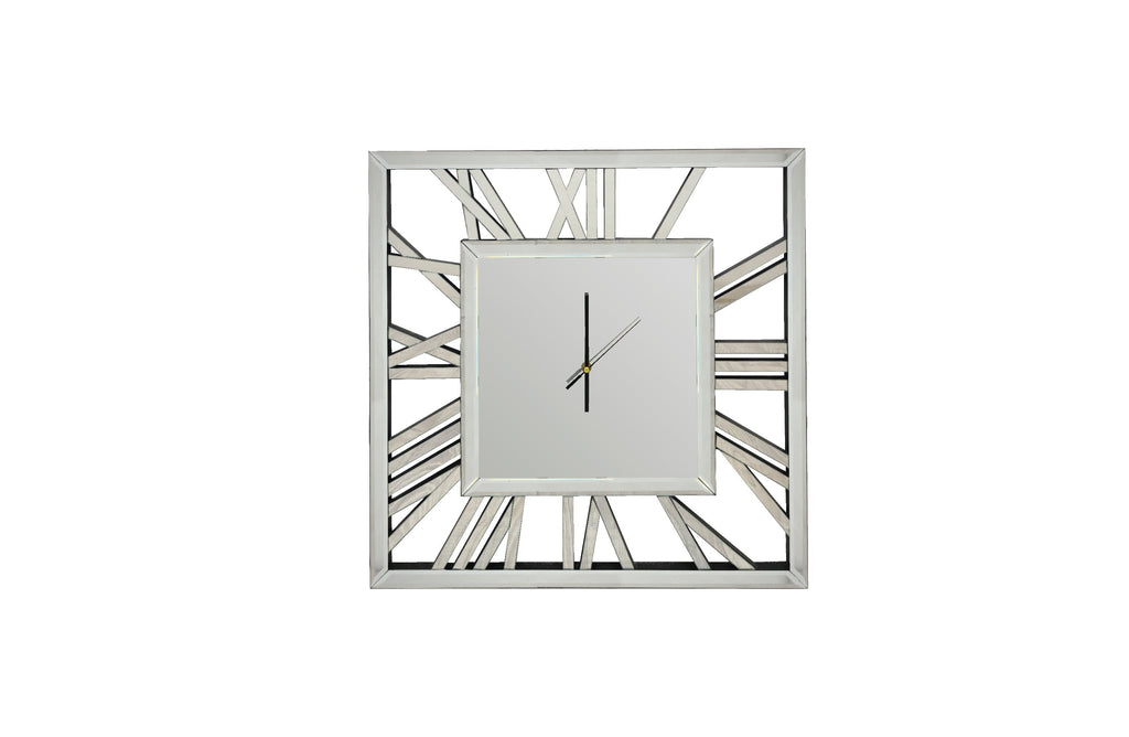 Decorative Silver Mirrored Clock - Silver - Wall Clocks