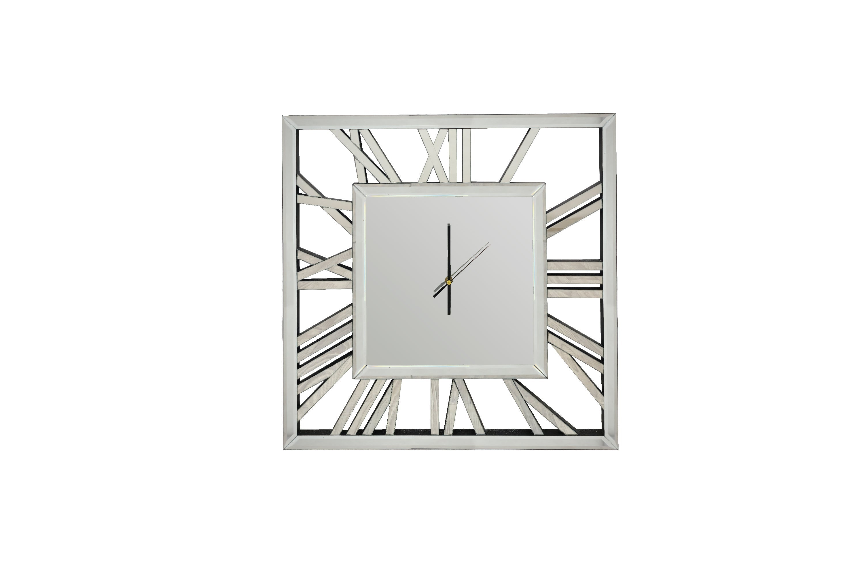 Decorative Silver Mirrored Clock - Silver - Wall Clocks