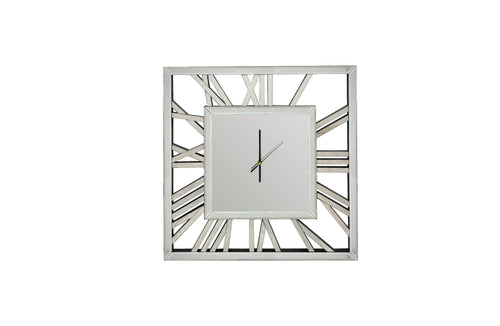 Decorative Silver Mirrored Clock - Silver - Wall Clocks