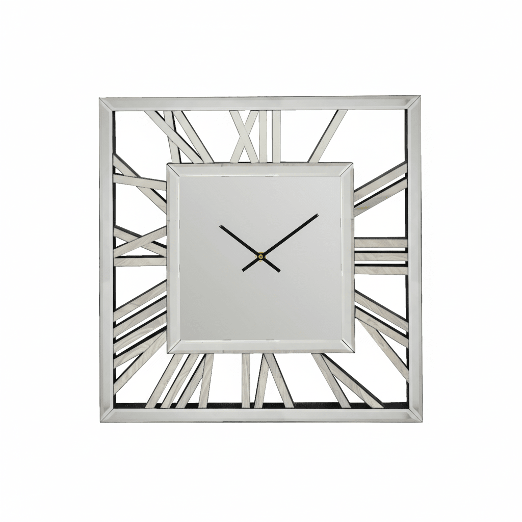 Decorative Silver Mirrored Clock - Silver - Wall Clocks