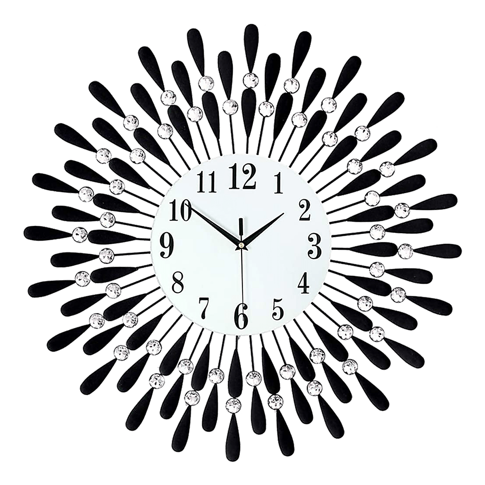Large Round Modern 3D Crystal Wall Clock - Black And Crystal - Wall Clocks