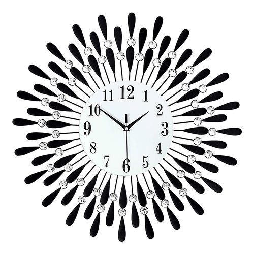 Large Round Modern 3D Crystal Wall Clock - Black And Crystal - Wall Clocks