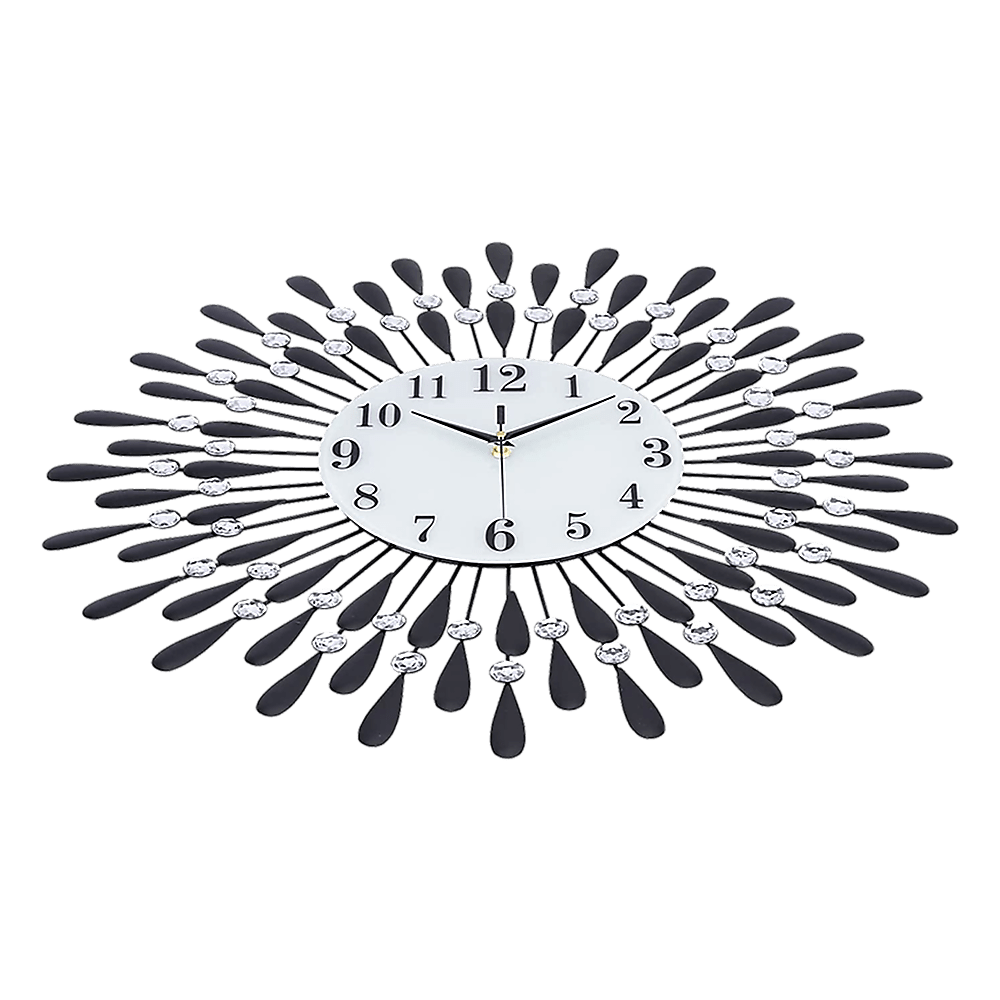 Large Round Modern 3D Crystal Wall Clock - Black And Crystal - Wall Clocks