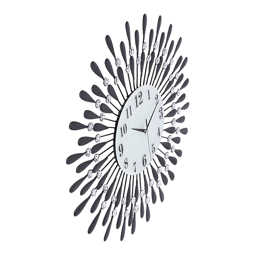 Large Round Modern 3D Crystal Wall Clock - Black And Crystal - Wall Clocks