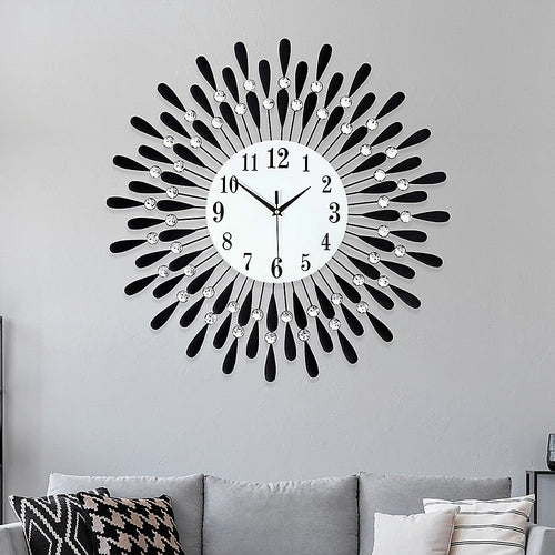 Large Round Modern 3D Crystal Wall Clock - Black And Crystal - Wall Clocks